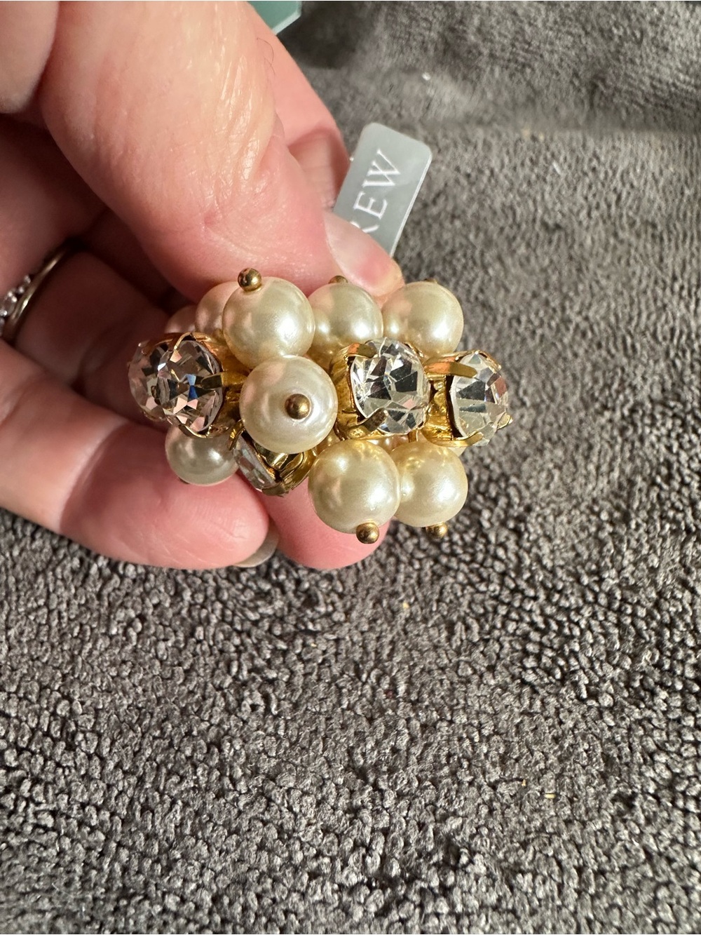 J. Crew Gold Pearl and Crystal Cluster Ring
